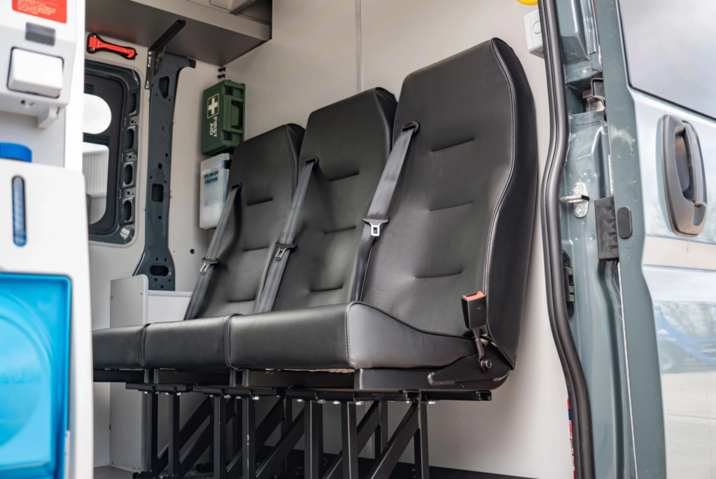 Three-seat high back bench in a Crewfare conversion