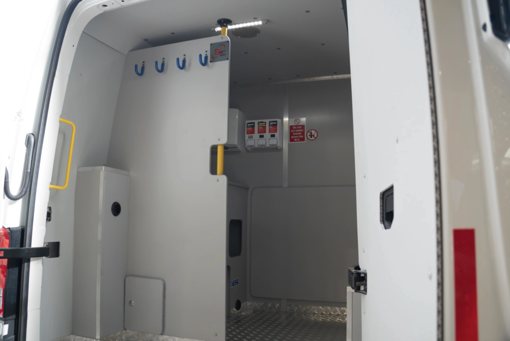 Rear of a Welfare van showing the weather/ toilet area