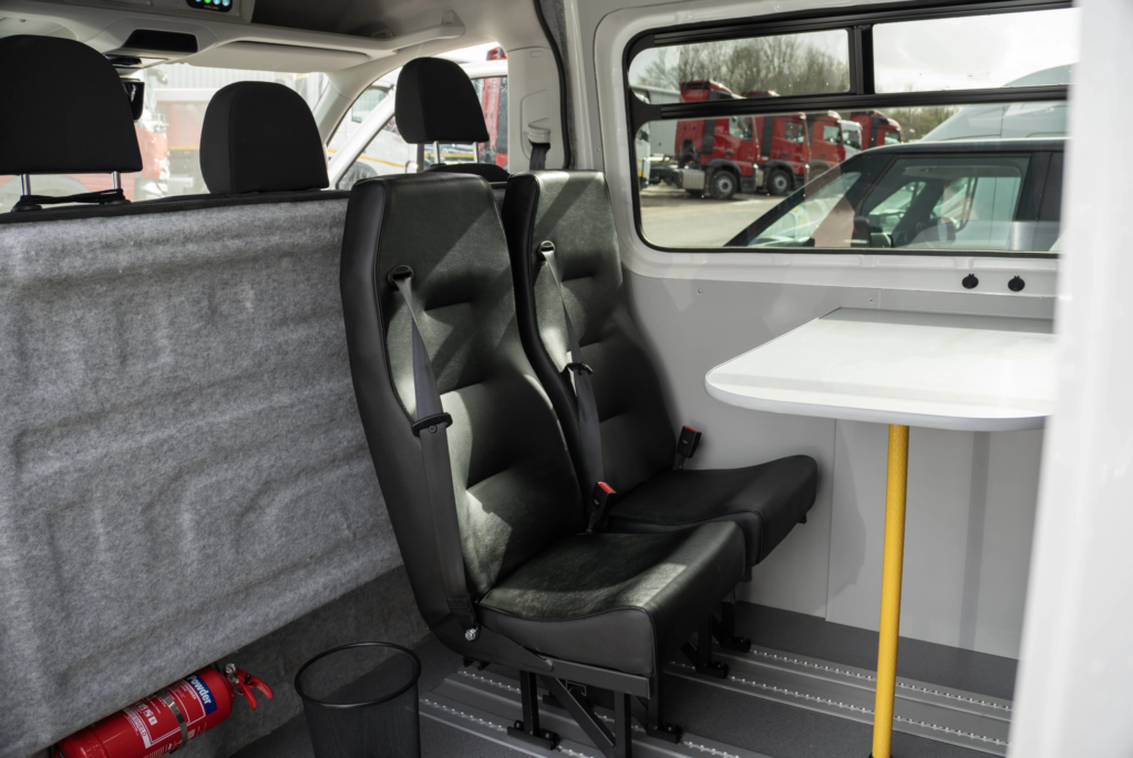 rear facing twin seats in a welfare van